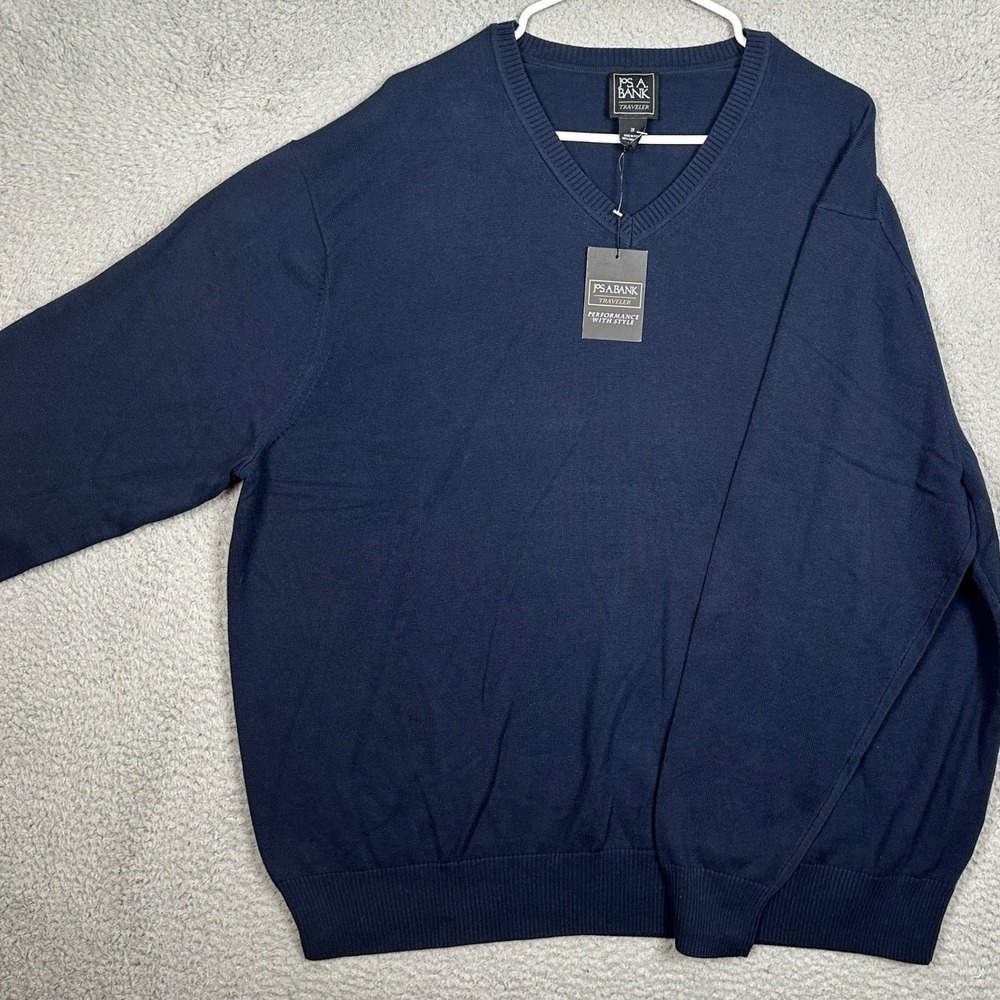 NEW Jos. A. Bank Pima Cotton Sweater Mens 2X Big Tall Navy Blue Traveler V-Neck